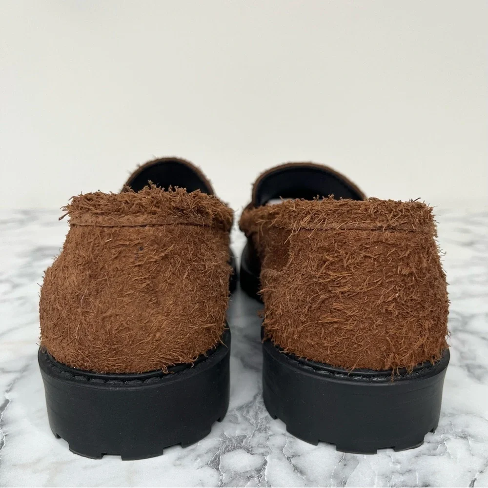 Maeve Brown Lug Suede Loafers Textured Raw Leather Natural Furry Penny Chunky 38